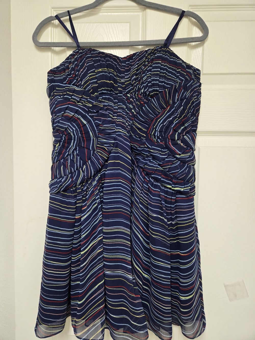BCBGeneration Navy Multicolor Striped Strapless Sundress